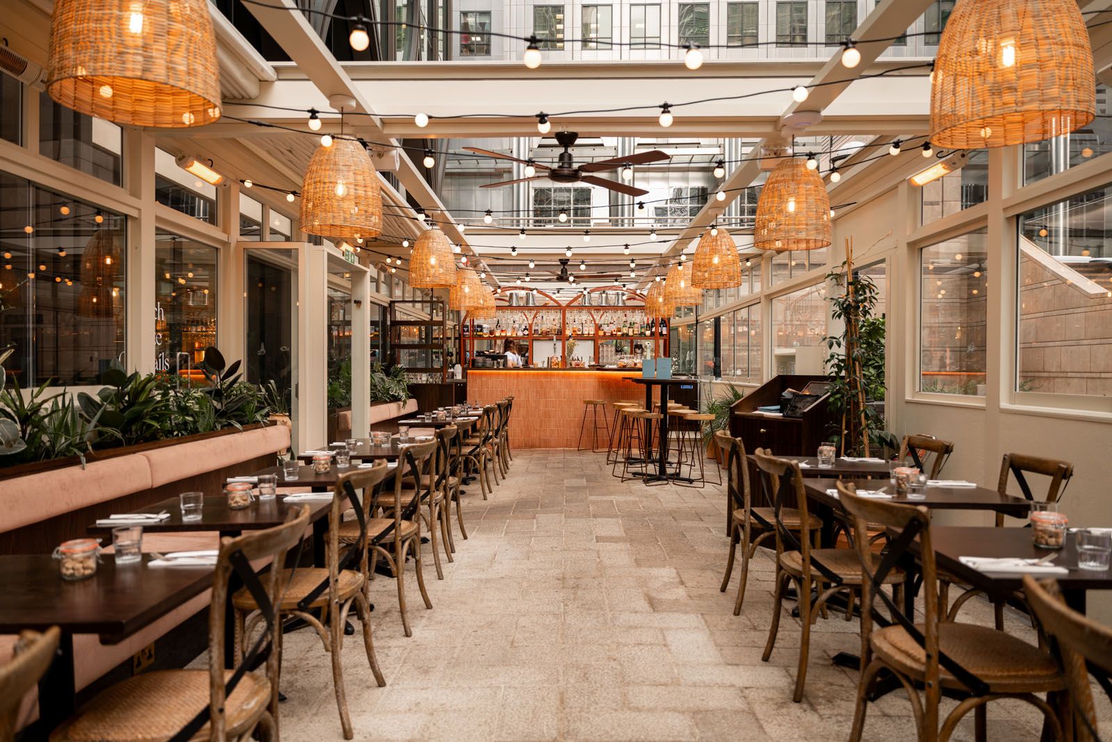 Pergola terrace at Brother Marcus Canary Wharf for outdoor dining and events