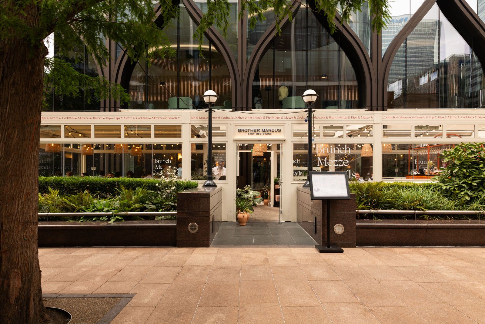 The Pergola outdoor dining and events space at Brother Marcus Canary Wharf